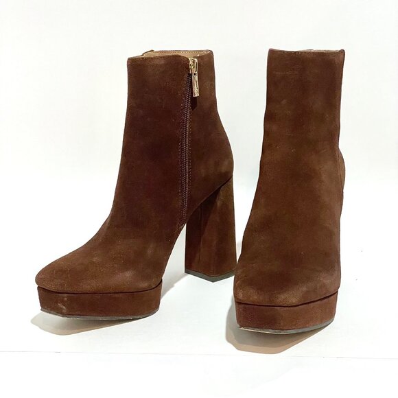 Jessica Simpson Kaiyah Ankle Boots Womens 6.5 M Brown Suede Side Zip Block Heel - Picture 2 of 16